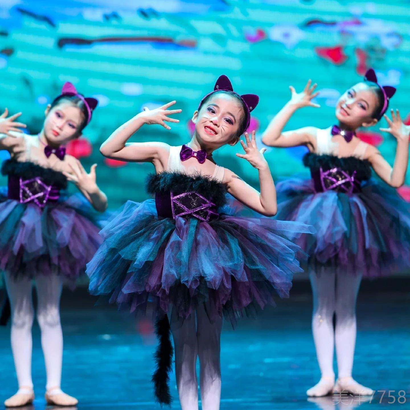 高档款女童小猫裙咪演出服爱跳舞的小怪兽舞蹈服学叫新蓬蓬猫纱表