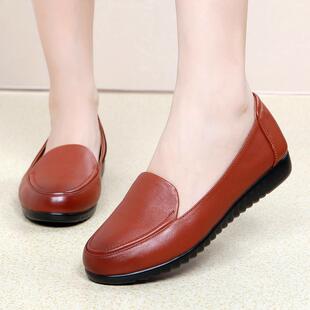 高档款单鞋0220春款黑色真皮妈女式新皮鞋中老年妈红鞋软底平底鞋