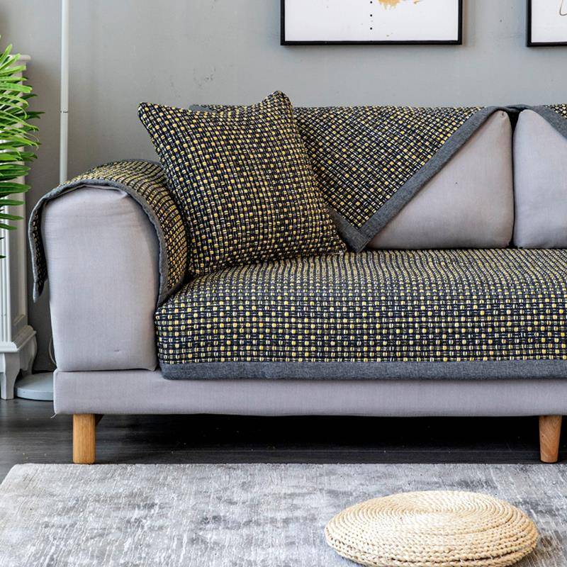 高档全亚麻简约老中式防滑式实木沙发垫定夏季巾套罩坐垫布艺全包