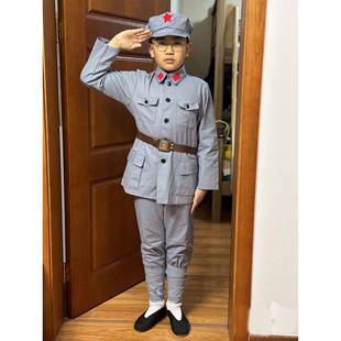 高档六一儿童红演出服八路军军衣服新四军人红军成时期服装演合唱