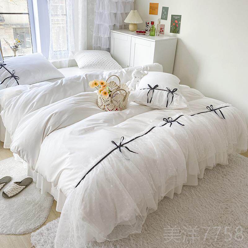 高档公主心风纯棉四件套全棉100床蕾丝白色被套床裙in少女四s季上