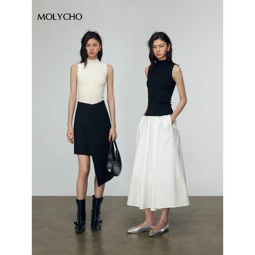 Molcho高领无y袖针织背心妇女夏季|小立WLX领衫与修身底衬t恤