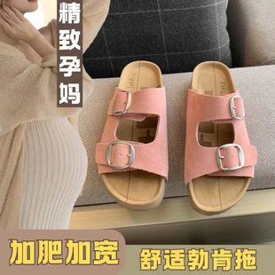 41到43休闲复古软底厚底可调脚胖脚宽 孕妇鞋 勃肯拖鞋 真皮大码 女鞋