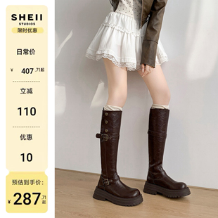 【特宽版】靴子胖mm粗腿2026冬加绒美拉德不过膝长筒靴大码女靴子