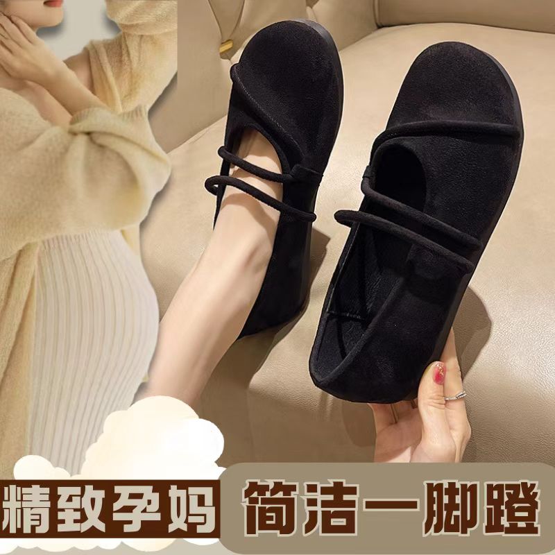 孕妇鞋宽胖脚平底单鞋女春夏韩版舒适简约浅口玛丽珍鞋温柔晚晚鞋