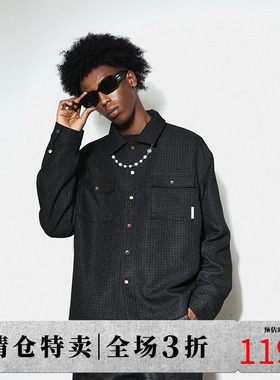 DICETINY 五彩宝石扣肌理感翻领复古夹克男美式高街国潮上衣外套