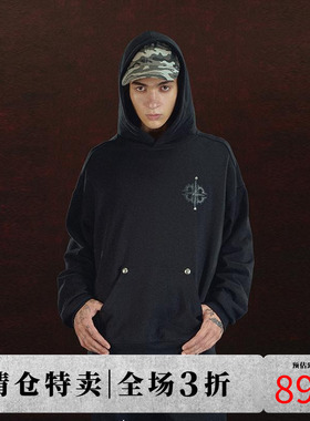 DICETINY贴皮LOGO帽衫宽松纯棉重磅连帽卫衣铆钉街头潮牌休闲上衣