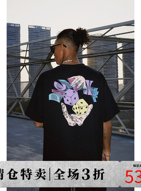 DICETINY 上帝从不掷骰系列手握印花短袖夏季美式潮牌嘻哈情侣T恤