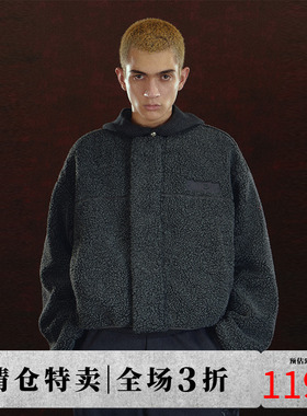 DICETINY羊羔绒贴布外套圆领保暖加绒刺绣logo宽松短款摇粒绒上衣