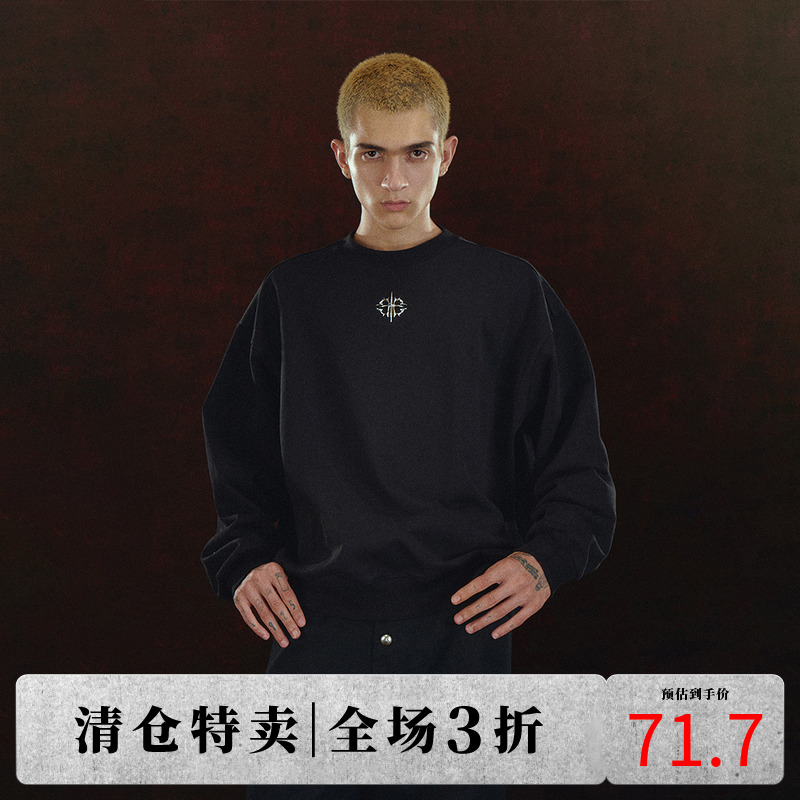 DICETINY金属logo秋冬季潮牌重磅圆领基础卫衣高街美式无帽上衣