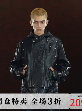 DICETINY可拆卸机车皮夹克立领街头潮牌外套防风铆钉设计感皮衣秋