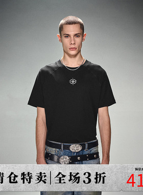 DICETINY 高周波印花男士打底衫2025新款美式高街上衣黑色短袖T恤