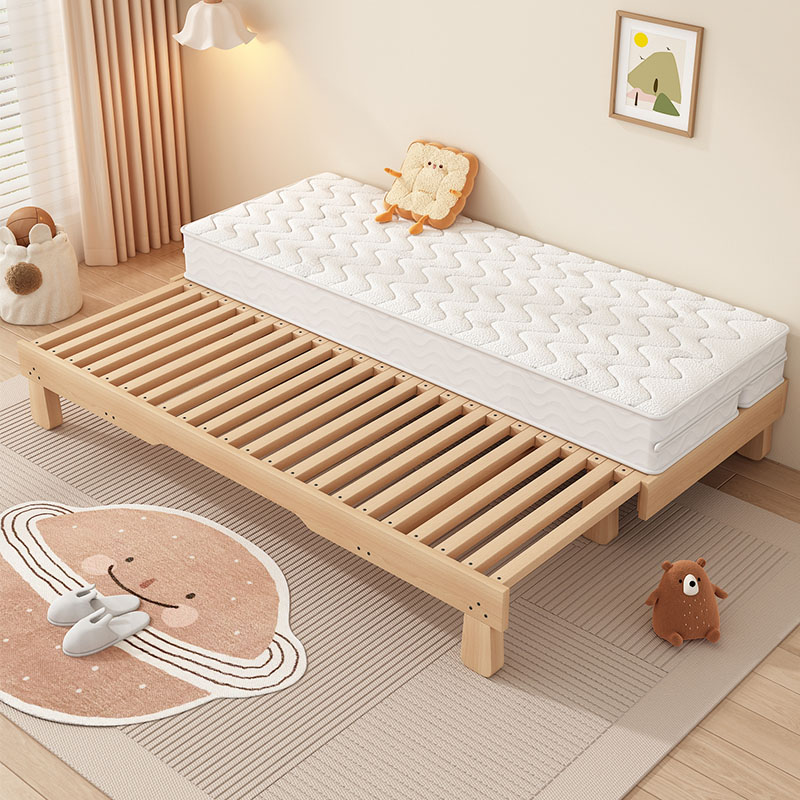 榉木蒙氏地台床可伸缩儿童抽拉床