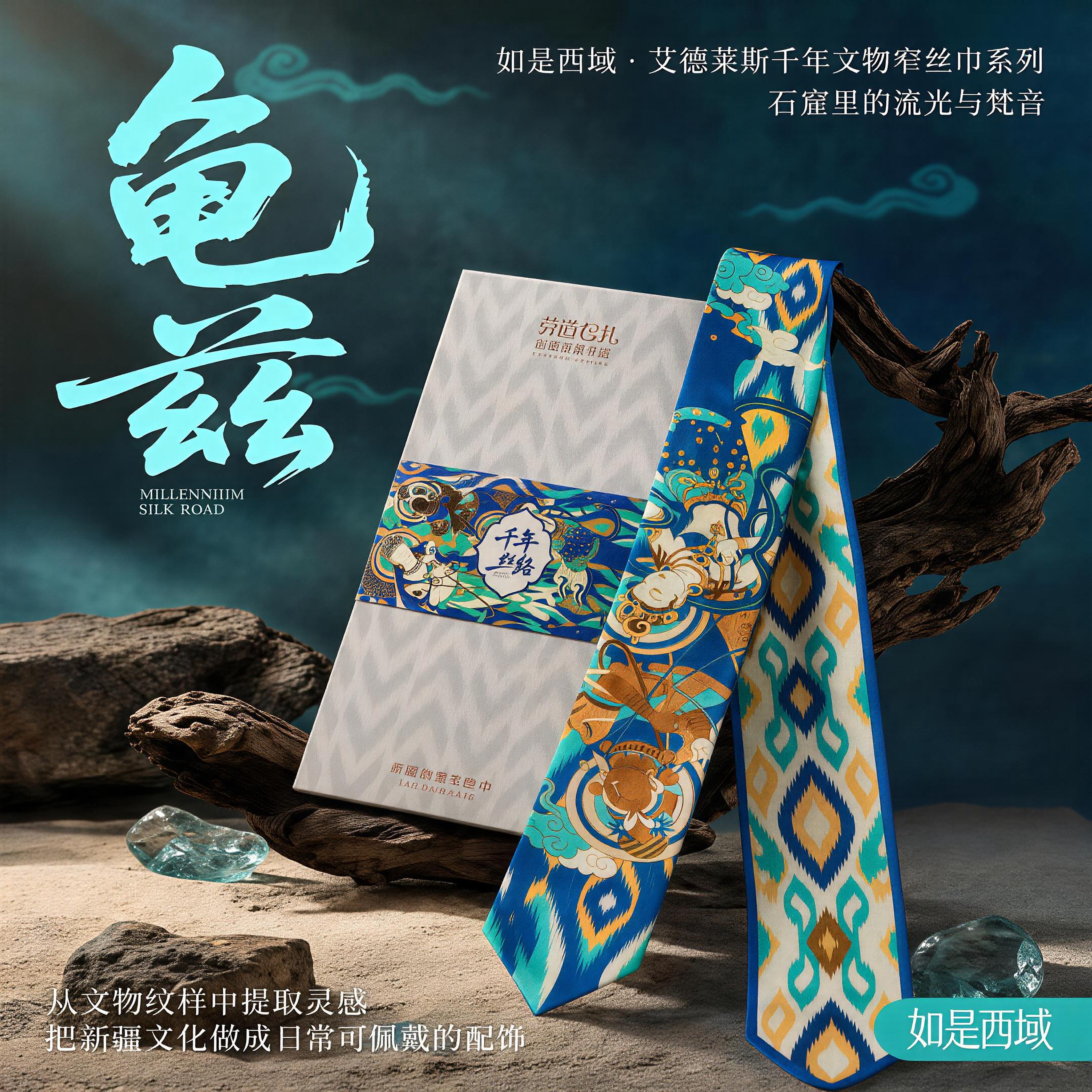 新疆民族风艾德莱斯五星出东方龟兹双面发带窄丝巾礼盒文创伴手礼