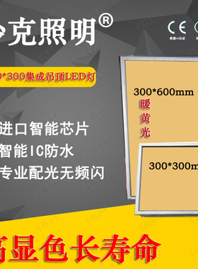 30*30集成吊顶LED平板灯300*600铝扣板浴室厨房餐暖光黄色光3000K
