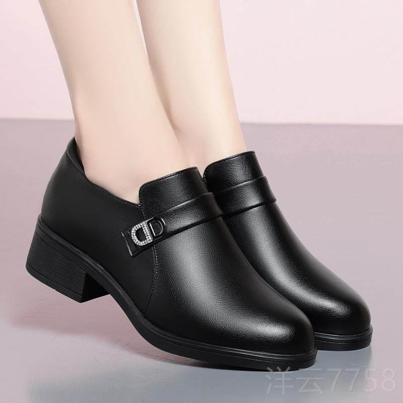 高档023春深季新款软妈妈鞋真皮底女士皮2鞋粗跟口中年女鞋中老年,女鞋,深口单鞋,淘宝优惠券,粉丝福利购,淘宝优惠卷