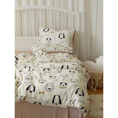 高档Moryio可爱卡通猫咪纯棉床针织棉套四件套竺天棉裸睡被床单上