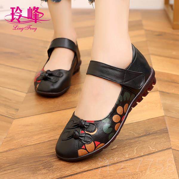 高档2024新款民族风大码女鞋41年-43秋中老牛筋平底季真皮底妈妈,女鞋,浅口单鞋,淘宝优惠券,粉丝福利购,淘宝优惠卷