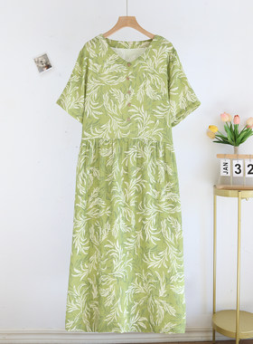 V领短袖睡裙女士夏季纯棉纱布