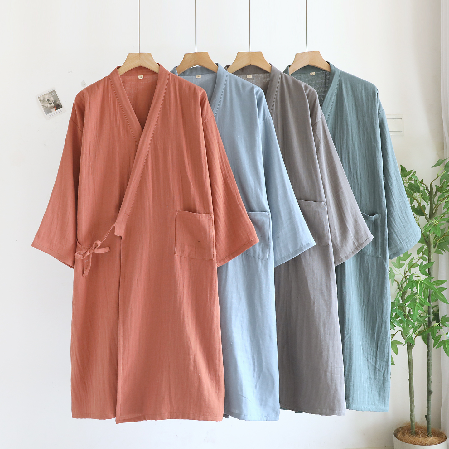日系和服睡衣男士春夏季纯棉双层纱布薄款家居服睡袍汗蒸服浴袍