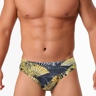 性感黑底金色印花U凸舒适透气防走光夏日沙滩泳装 三角泳裤 UXH男士