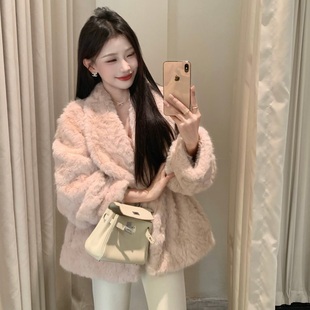 陈六六CHENLIULIU 千金感温柔翻领环保皮草毛毛外套 心动软fufu