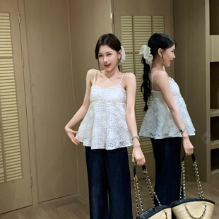 陈六六【清纯小白花】夏日甜美风立体花朵百搭显瘦设计感吊带上衣