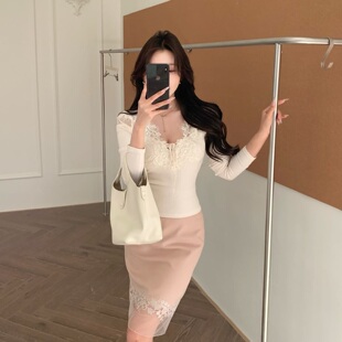 陈六六CHENLIULIU【醒春集】纯欲拼接蕾丝设计感修身打底衫上衣