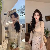 早春舒适蕾丝花边V领修身 陈六六CHENLIULIU 清晨茶话 针织上衣