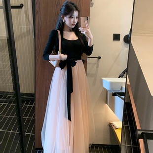 撞色长裙 超气质赫本氛围感坎肩长袖 陈六六CHENLIULIU 香颂千金
