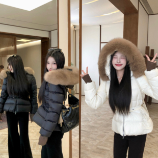 陈六六CHENLIULIU 新国标90白鸭绒狐狸毛领收腰羽绒服 巴黎冬雪