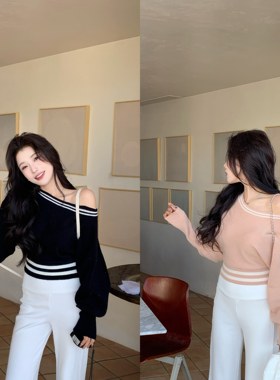 陈六六CHENLIULIU【约会心机】软糯斜肩宽松设计感慵懒毛衣上衣