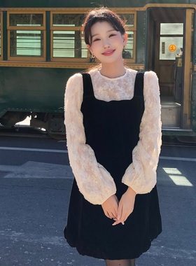 陈六六CHENLIULIU【留洋千金】法式气质蕾丝打底丝绒无袖背心裙