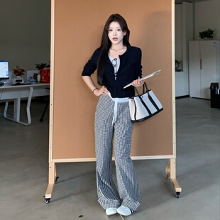 假两件针织衫 韩系慵懒随意格子裤 松弛感私服 陈六六CHENLIULIU