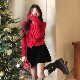陈六六CHENLIULIU 圣诞愿望 节日气氛红色蝴蝶结毛衣丝绒半身裙