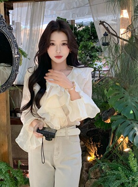 陈六六CHENLIULIU【透感美学】春季法式荷叶边设计感气质衬衫上衣