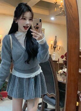 陈六六CHENLIULIU【芭蕾少女】氛围感温柔miu系甜美软糯针织套装