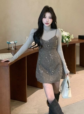 陈六六CHENLIULIU【伯爵千金】法式精致御姐感亮片闪闪吊带连衣裙