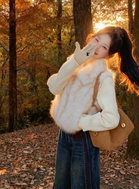 陈六六CHENLIULIU【绒绒暖宝宝】韩系软乎针织拼接仿皮草毛毛外套