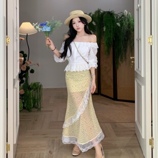 陈六六CHENLIULIU【花漾甜心】明媚吸睛度假风蕾丝拼接碎花半身裙