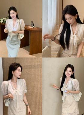 陈六六【金秘书为何这样！】天丝法式气质知性女人蕾丝假两件衬衫