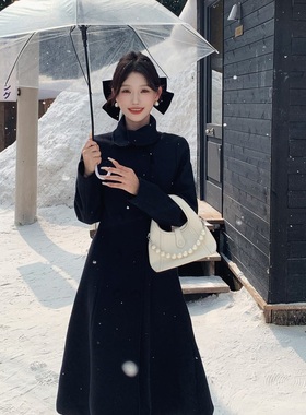 陈六六CHENLIULIU【首尔初冬】赫本风高级立领收腰双排扣毛呢大衣