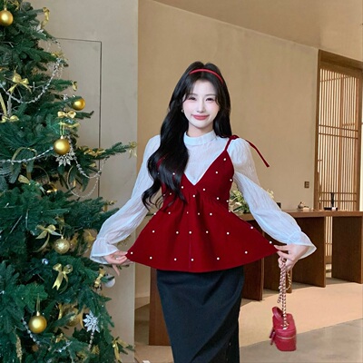 陈六六CHENLIULIU【节日气氛】必入款新年氛围衬衫丝绒吊带两件套