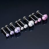 F136医用钛合金耳钉华子养耳洞平底耳骨钉爆闪锆耳饰轻奢ins锆石