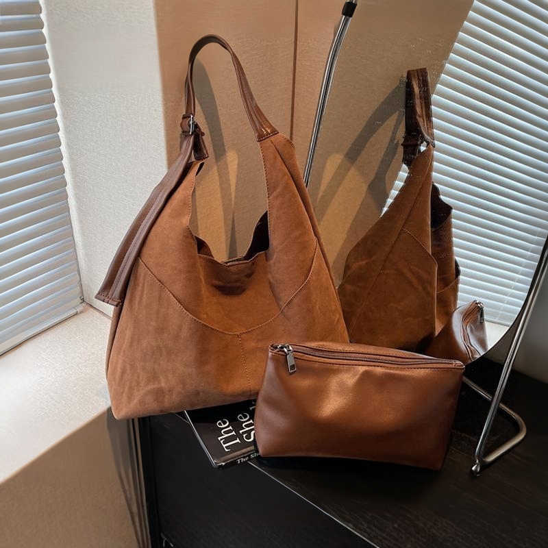 大容量托特包包女麂皮绒新款韩国小众复古水桶包高级感单肩斜挎包