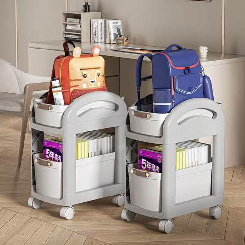 桌下书包置物架书架书本收纳筐箱可移动带轮放置办公室小推车