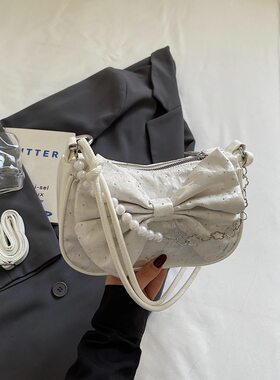 2026新款温柔女士小包蝴蝶结潮款斜挎包百搭珍珠拼接链条单肩背包