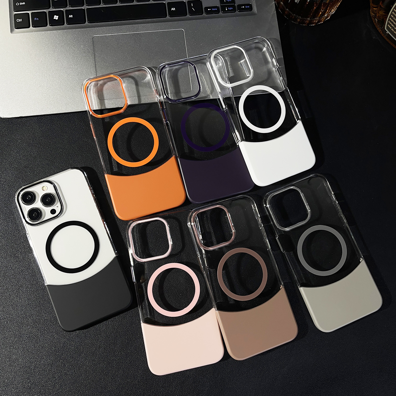新款适用iPhone16上下插拼磁吸手机壳苹果14高透PC大孔防摔保护套