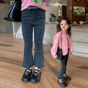 女童九分牛仔喇叭裤秋冬加绒女宝宝春秋洋气个性百搭显瘦2025新款