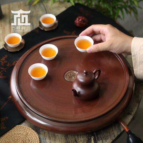 窑变潮州排水式明德园圆形红泥